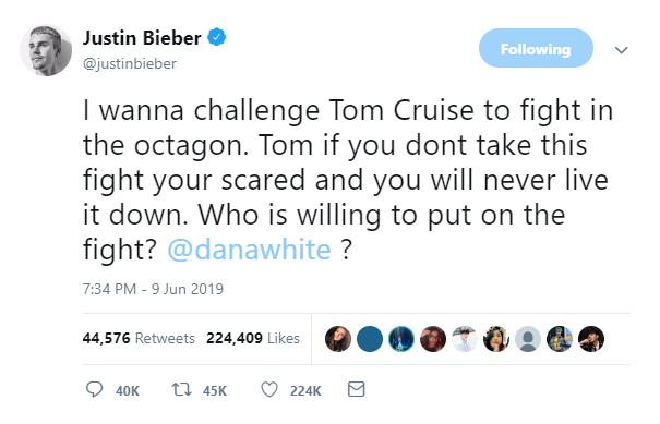 Justin Bieber might face Tom Cruise in the octagon! Check it out right here on positive celebrity gossip and entertainment news! 